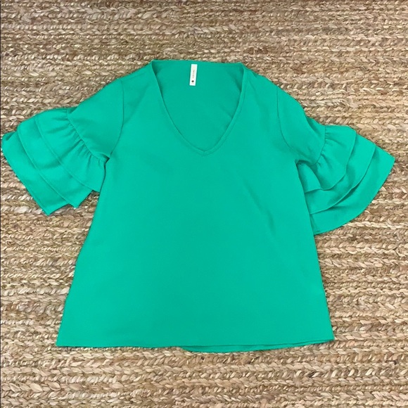 Emerald Green Ruffle Shirt - Picture 1 of 4